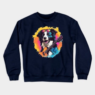 Strumming Collies: Border Collie Rockstar with a Guitar Crewneck Sweatshirt